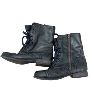 Steve Madden black leather zip up combat boots shoes women's size 6